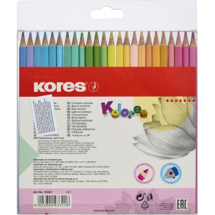 Карандаши цветные 24 цв. 3-гран, Kores Kolores Pastel, 93321