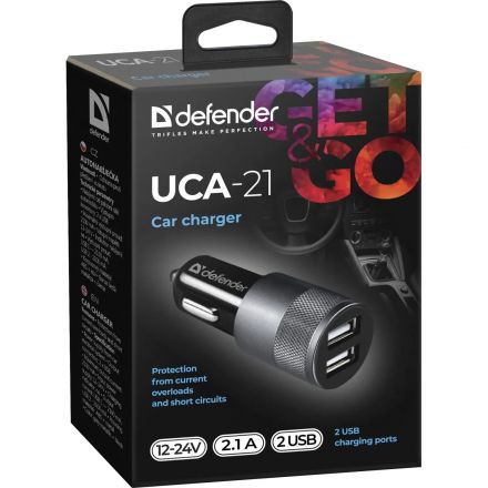 Зарядное устройство автомобильное Defender UCA-21 2USB, 5V/2.1A (83821)