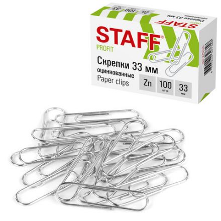 Скрепки STAFF, 33 мм, оцинкованные, 100 шт., в картонной коробке, 270445 Скрепки STAFF, 33 мм, оцинкованные, 100 шт., в картонной коробке, 270445