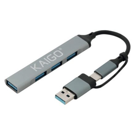 USB-хаб KG-088C, Type-C 3.2 + адаптер USB-A 3.2, высокоскоростной, 4в1, 1хUSB-A 3.2, 3xUSB-A 2.0, 60 мм, серый, KAIGO, 355065