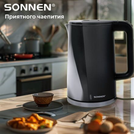 Чайник электрический с двойными стенками SONNEN KT-8718B, 1,7 л, 2200 Вт, графитовый, 454686 Чайник электрический с двойными стенками SONNEN KT-8718B, 1,7 л, 2200 Вт, графитовый, 454686