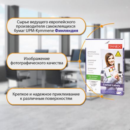 Этикетка самоклеящаяся ГЛЯНЦЕВАЯ 210х297 мм, 1 этикетка, белая, 80 г/м2, 100 листов, TANEX, сырье Финляндия, 114547, TW-2000 Этикетка самоклеящаяся ГЛЯНЦЕВАЯ 210х297 мм, 1 этикетка, белая, 80 г/м2, 100 листов, TANEX, сырье Финляндия, 114547, TW-2000