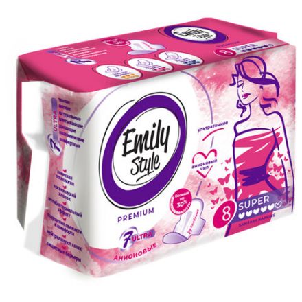 Прокладки женские гигиенические 8 шт., EMILY STYLE "Premium" SUPER, УЛЬТРАТОНКИЕ Прокладки женские гигиенические 8 шт., EMILY STYLE "Premium" SUPER, УЛЬТРАТОНКИЕ