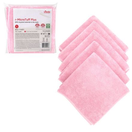 Салфетки VILEDA PROFESSIONAL "МикроТафф Плюс" КОМПЛЕКТ 5 шт., микрофибра, красный, 38х38 см, 174201