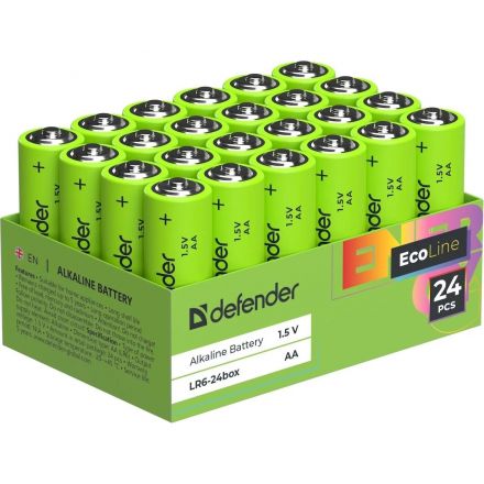 Батарейка DEFENDER алкалиновая LR6-24box АА, бокс 24шт/уп EcoLine