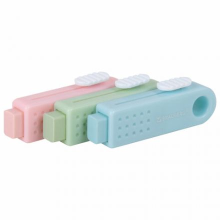 Ластики выдвижные BRAUBERG "Slider Mini", НАБОР 3 ШТУКИ, 68х18х12 мм, пастельные цвета, блистер, 271992