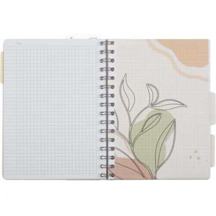 Бизнес-тетрадь 120л,клетка,А5 Flora 1,пласт.обл,серебр.спир,3раздел,линейка