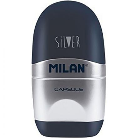 Ластик -точилка Milan CAPSULE SILVER+2 зап.ластика, цв в асс, блистBYM10356