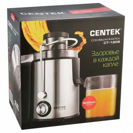 Соковыжималка CENTEK CT-1209, 600 Вт, стакан 0,5 л, емкость для жмыха 1,5 л, металл, сталь/черный Соковыжималка CENTEK CT-1209, 600 Вт, стакан 0,5 л, емкость для жмыха 1,5 л, металл, сталь/черный