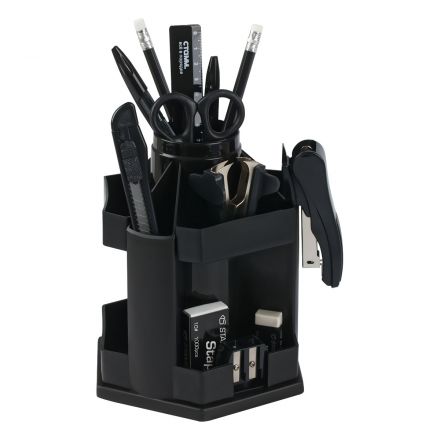 Набор канцелярских принадлежностей СТАММ "MaxiDesk", 14 предметов, вращающийся, черный Набор канцелярских принадлежностей СТАММ "MaxiDesk", 14 предметов, вращающийся, черный