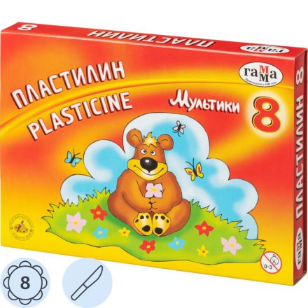 Пластилин классический Гамма Мультики 8 цветов 160 г со стеком