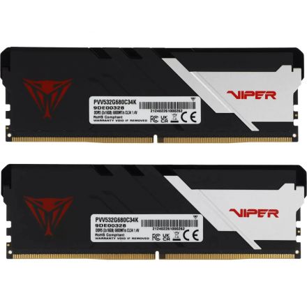 Модуль памяти Patriot Viper DDR5 DIMM 32GB(2x16Gb) 6800MHz (PVV532G680C34K)