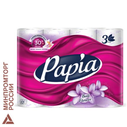 Бумага туалетная бытовая, спайка 12 шт., 3-слойная (12х16,8 м), PAPIA, аромат "Балийский цветок", 5080739 Бумага туалетная бытовая, спайка 12 шт., 3-слойная (12х16,8 м), PAPIA, аромат "Балийский цветок", 5080739