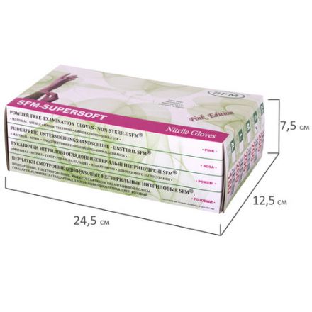 Перчатки нитриловые смотровые SFM Supersoft PINK, Германия, 100 пар (200 штук), размер 6-7, S (малый), розовые Перчатки нитриловые смотровые SFM Supersoft PINK, Германия, 100 пар (200 штук), размер 6-7, S (малый), розовые