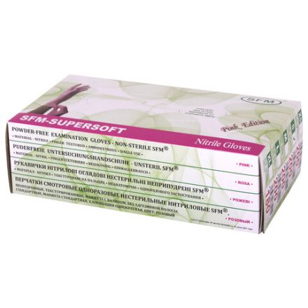 Перчатки нитриловые смотровые SFM Supersoft PINK, Германия, 100 пар (200 штук), размер 6-7, S (малый), розовые Перчатки нитриловые смотровые SFM Supersoft PINK, Германия, 100 пар (200 штук), размер 6-7, S (малый), розовые
