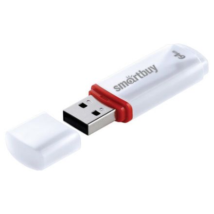 Флеш-диск 64 GB, SMARTBUY Crown, USB 2.0, белый, SB64GBCRW-W