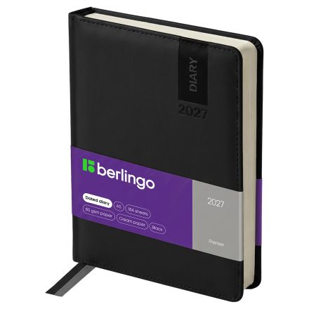 Ежедневник датированный 2027г., А5, 184л., кожзам, Berlingo "Premier", черный