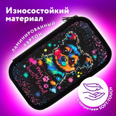 Пенал ЮНЛАНДИЯ, 3 отделения, картон с эффектом soft-touch, 19х11 см, "True friend", 272266