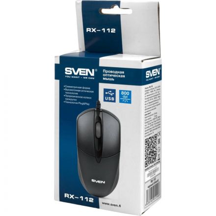 Мышь компьютерная Sven Мышь RX-112 USB черная (SV-03200112UB) Мышь компьютерная Sven Мышь RX-112 USB черная (SV-03200112UB)