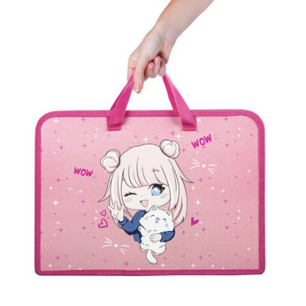 Папка на молнии с ручками ЮНЛАНДИЯ А4, 1 отделение, пластик, ширина 45 мм, "Anime Pals", 271457