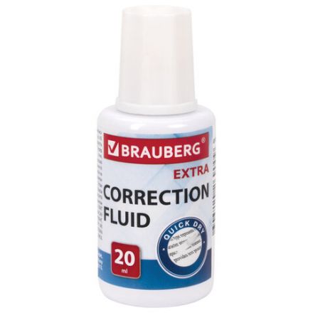Корректирующая жидкость BRAUBERG EXTRA быстросохнущая, 20 мл, с кисточкой, 229397 Корректирующая жидкость BRAUBERG EXTRA быстросохнущая, 20 мл, с кисточкой, 229397