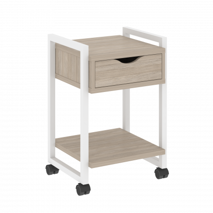Loft Тумба на колесных опорах с ящиком и полкой VR.L-T1.K Дуб аттик/Белый металл 500*460*767