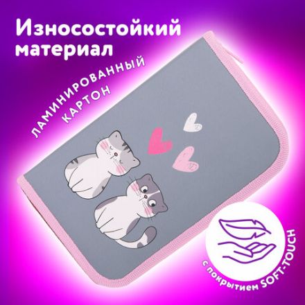 Пенал ЮНЛАНДИЯ, 1 отделение, картон с эффектом soft-touch, 19х11 см, "Sweet whiskers", 272261 Пенал ЮНЛАНДИЯ, 1 отделение, картон с эффектом soft-touch, 19х11 см, "Sweet whiskers", 272261