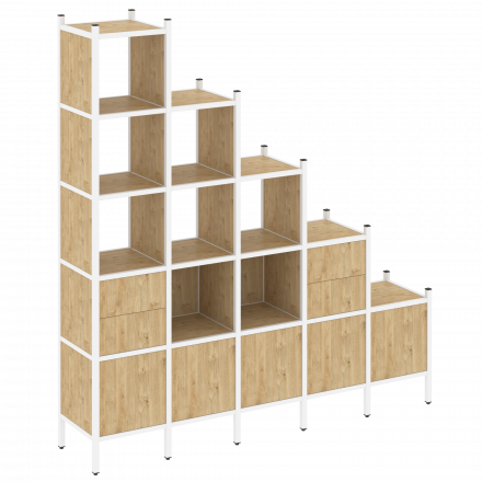 Loft Прямой стеллаж наборный VR.L-23 Тиквуд светлый/Белый металл 2110*446*2280