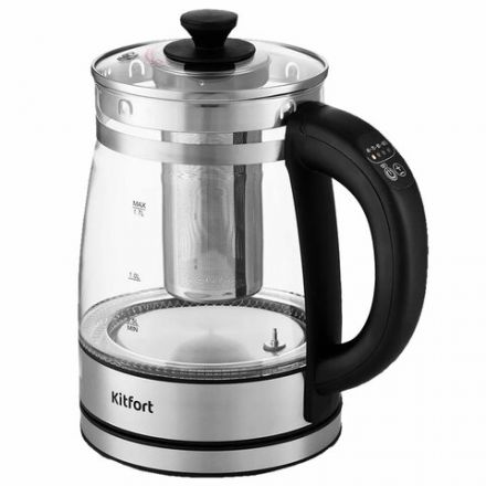 Чайник KITFORT КТ-6119, 1,7 л, 2200 Вт, закрытый нагревательный элемент, ТЕРМОРЕГУЛЯТОР, заварник, стекло, серебро Чайник KITFORT КТ-6119, 1,7 л, 2200 Вт, закрытый нагревательный элемент, ТЕРМОРЕГУЛЯТОР, заварник, стекло, серебро