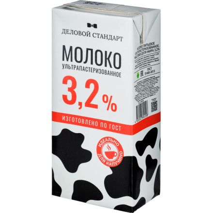 Молоко Деловой стандарт ультрапастер.3,2% без крышки 1 л.