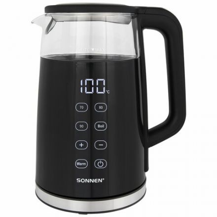 Чайник с терморегулятором и дисплеем, ДВОЙНЫЕ СТЕНКИ, SONNEN KT-8717, 1,7 л, 2200 Вт, черный, 454687 Чайник с терморегулятором и дисплеем, ДВОЙНЫЕ СТЕНКИ, SONNEN KT-8717, 1,7 л, 2200 Вт, черный, 454687
