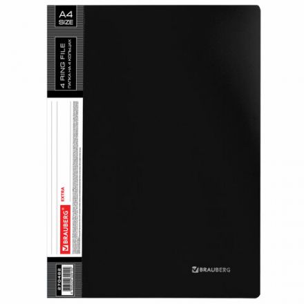 Папка на 4 кольцах, ширина 25 мм, BRAUBERG EXTRA, до 170 листов, ЧЕРНАЯ, 0,7 мм, 270482 Папка на 4 кольцах, ширина 25 мм, BRAUBERG EXTRA, до 170 листов, ЧЕРНАЯ, 0,7 мм, 270482